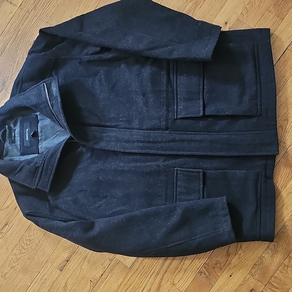 Claiborne Men's Black/Charcoal Wool Outerwear Thigh-Length Coat - Picture 2 of 10